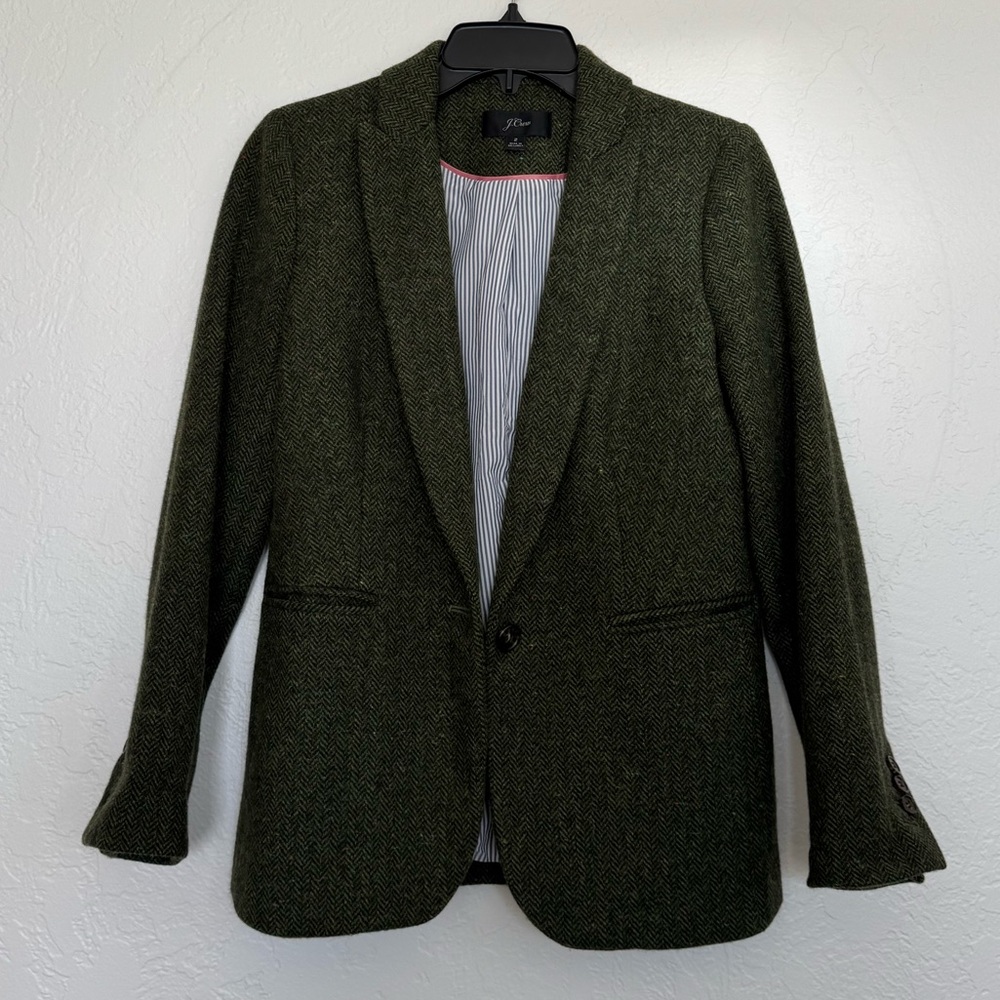 J. Crew green wool herringbone blazer